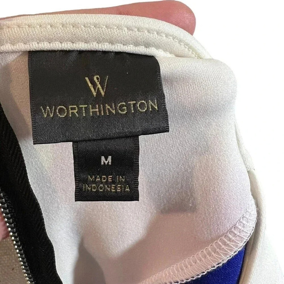 Worthington Skirt and Peplum Top Suit Set Medium Geometric Periwinkle White Blue - Picture 11 of 13